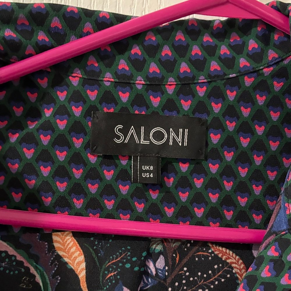 SALONI Jewel Coloured Silk Print Mini Dress (Sz 4) - Picture 8 of 8